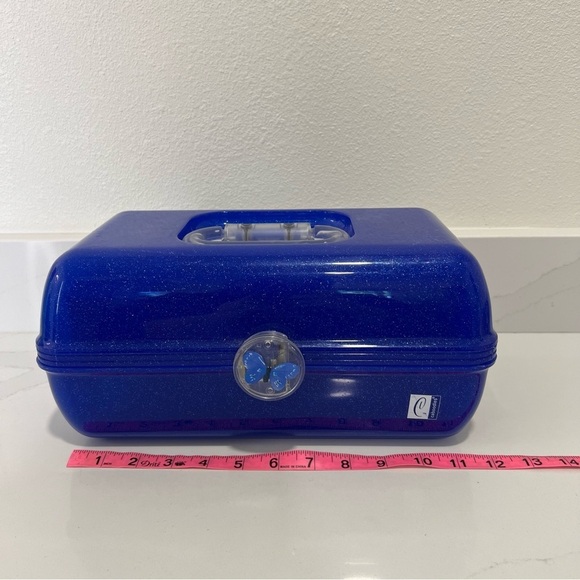 Vintage Caboodles Blue Glitter Cosmetics Case Makeup Organizer Mirror 90s Girl - Picture 12 of 15